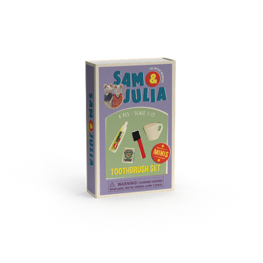 Dukkehusminiatyrer  - tannbørstesett i fyrstikkeske (skala 1:12)