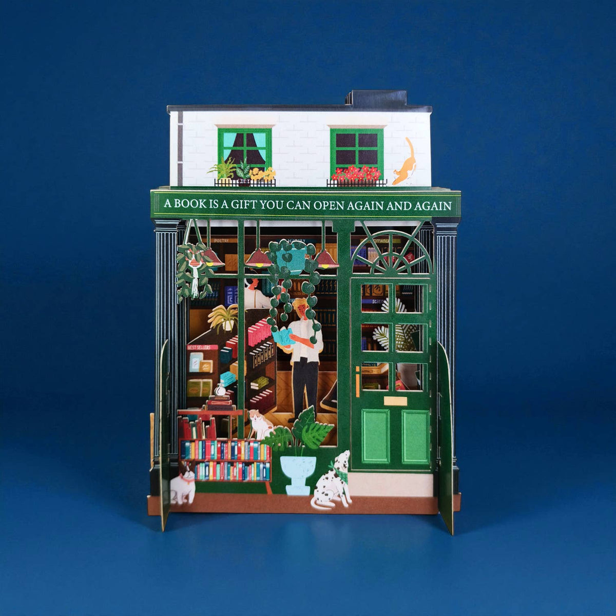 Pop-up-kort med bokhandel i miniatyr