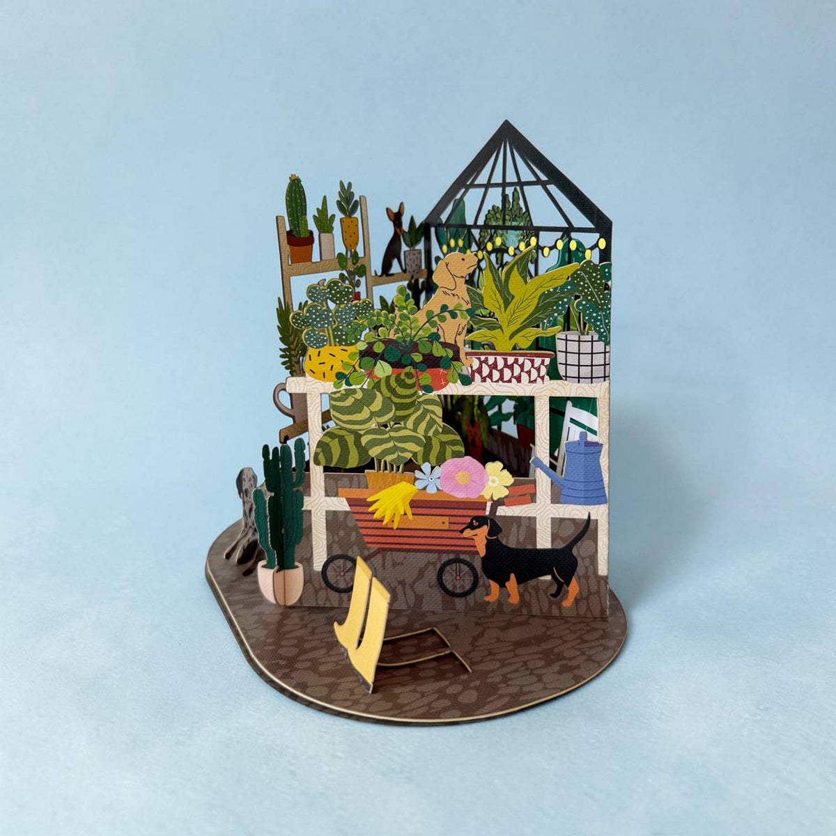 Pop-up-kort med planter, hunder og katter