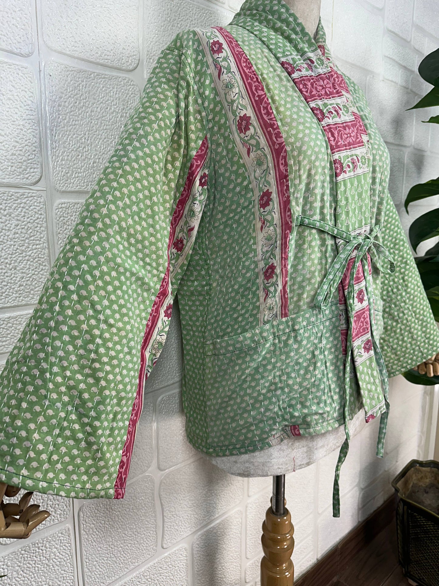 Vintage Kantha Kort Jakke .Vendbar