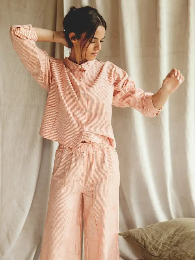 Myk pyjamas, blokktrykket bomull fra India, farge aprikos , Str L (38/40)