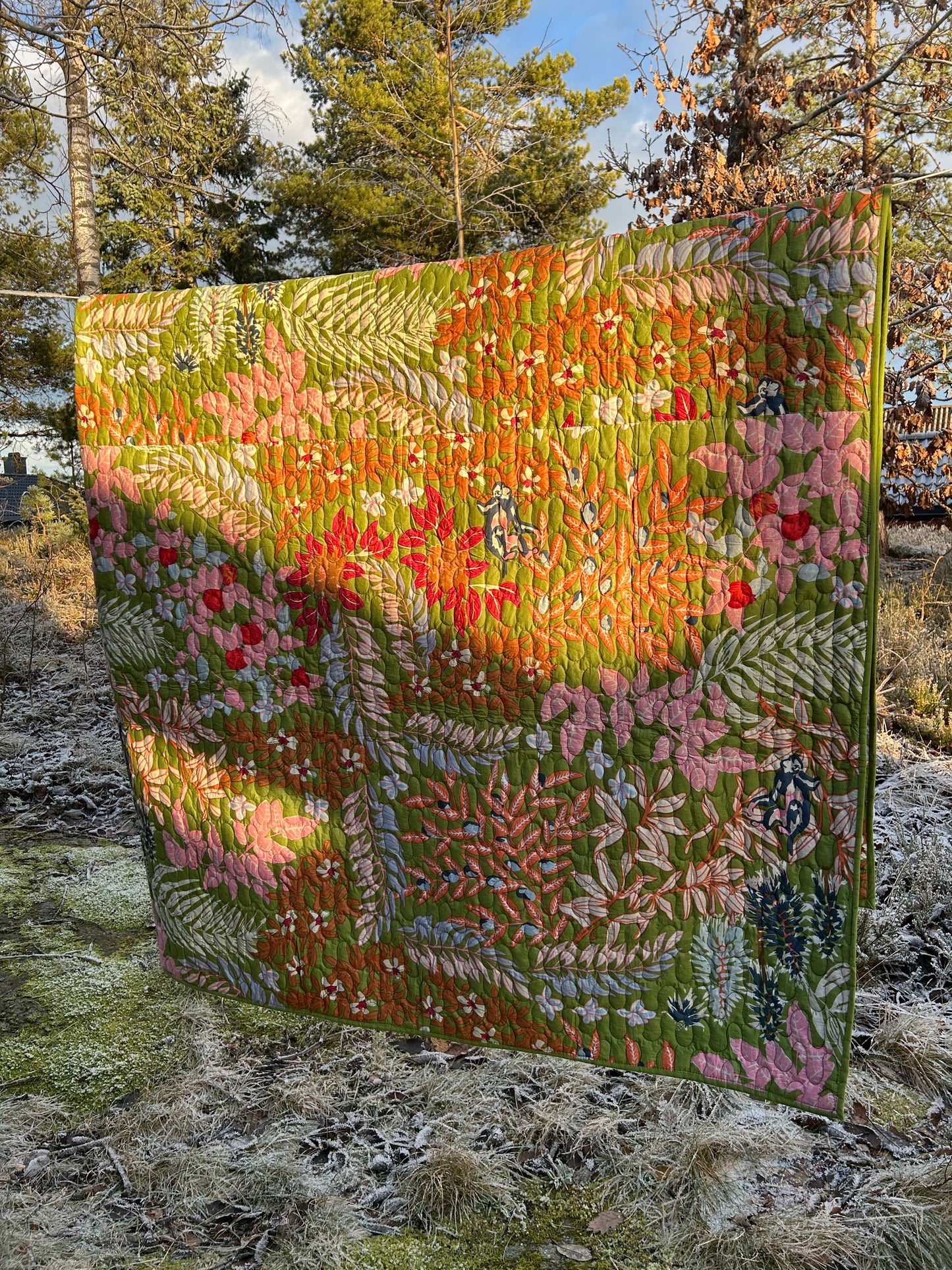King Size Quilt Sæt - Grøn Monkey