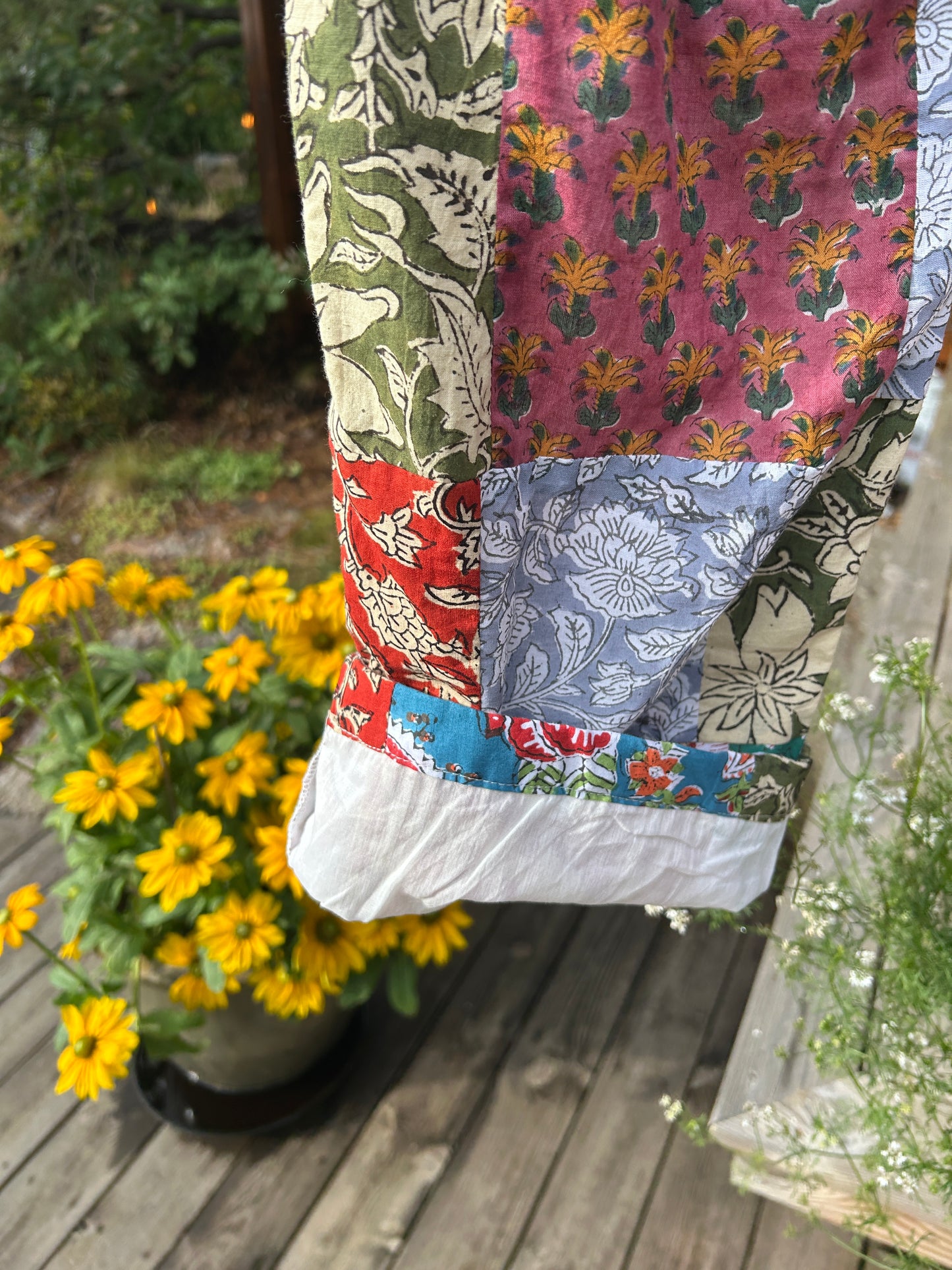 Helforet patchwork bukse, ren bomull str L-X