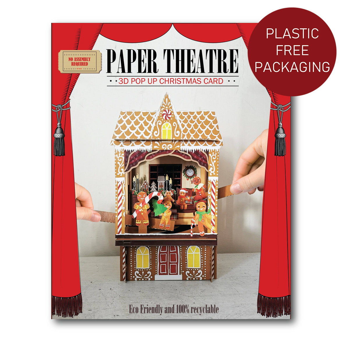 Pop-up-kort med papirteater og bevegelige figurer