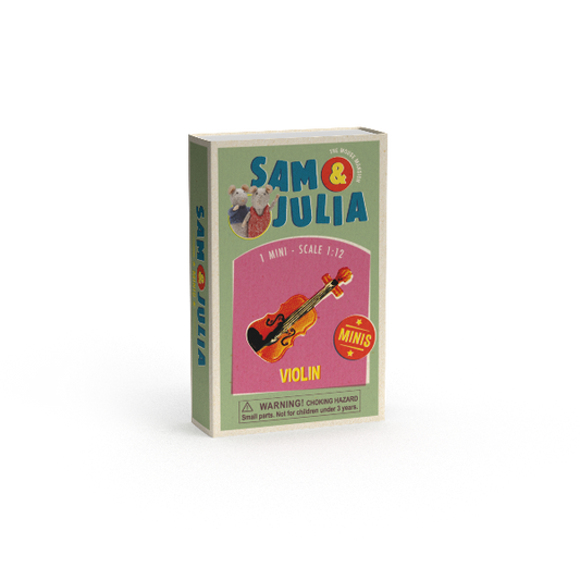 Dukkehusminiatyrer  - fiolin i fyrstikkeske(skala 1:12)