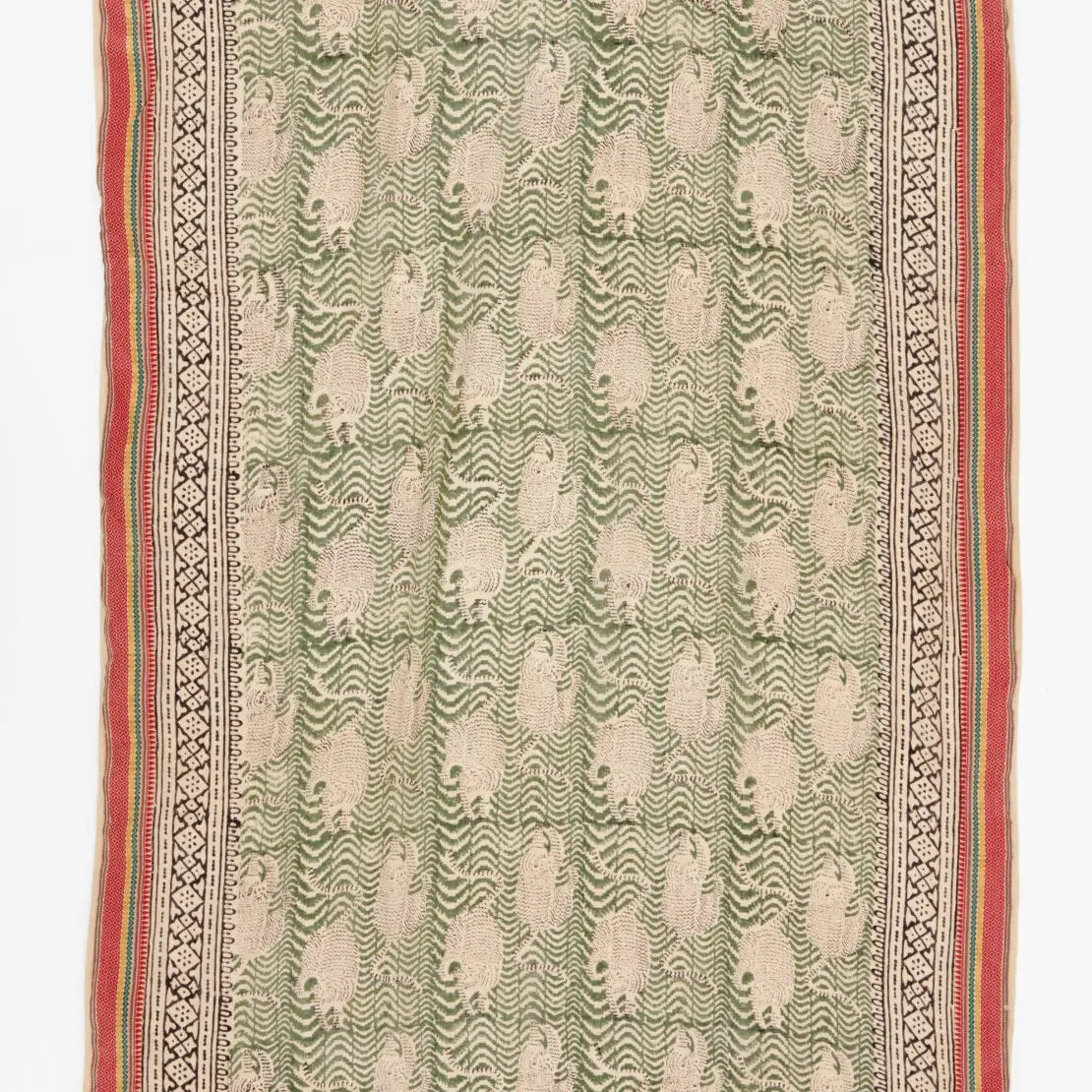 Rause bomullsskjerf i indisk trykk. Løvemotiv med gullkant.