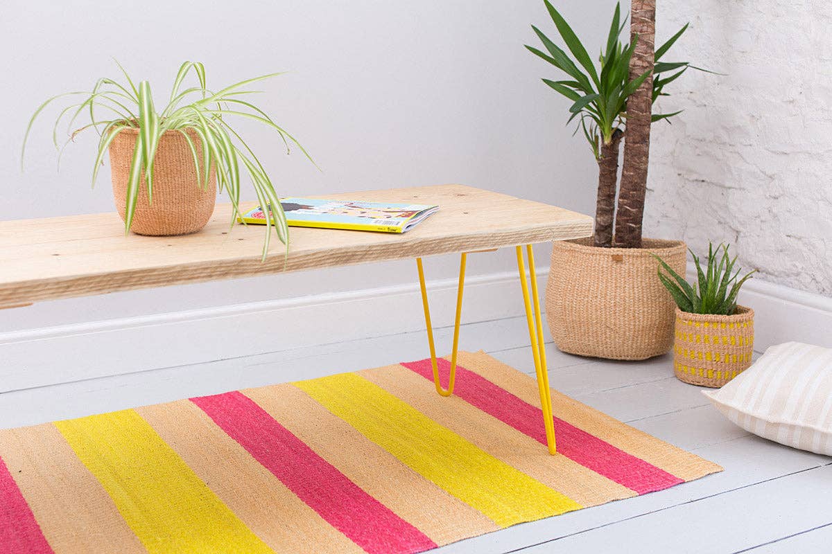 Farve: Pink & Gul Vævet Sisal Rug. 80x133 cm