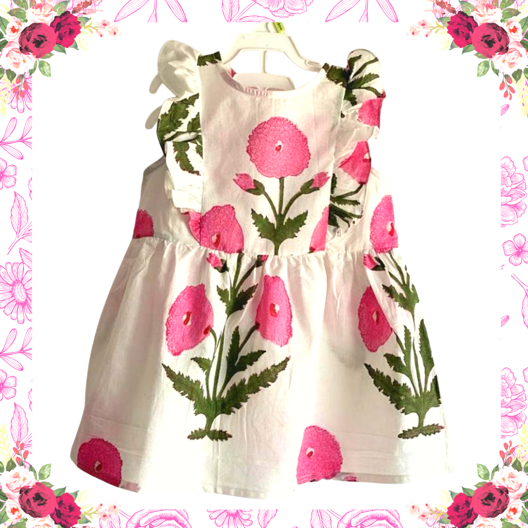 Ruffle Kjole - Buta Print Bomuld: 4 år