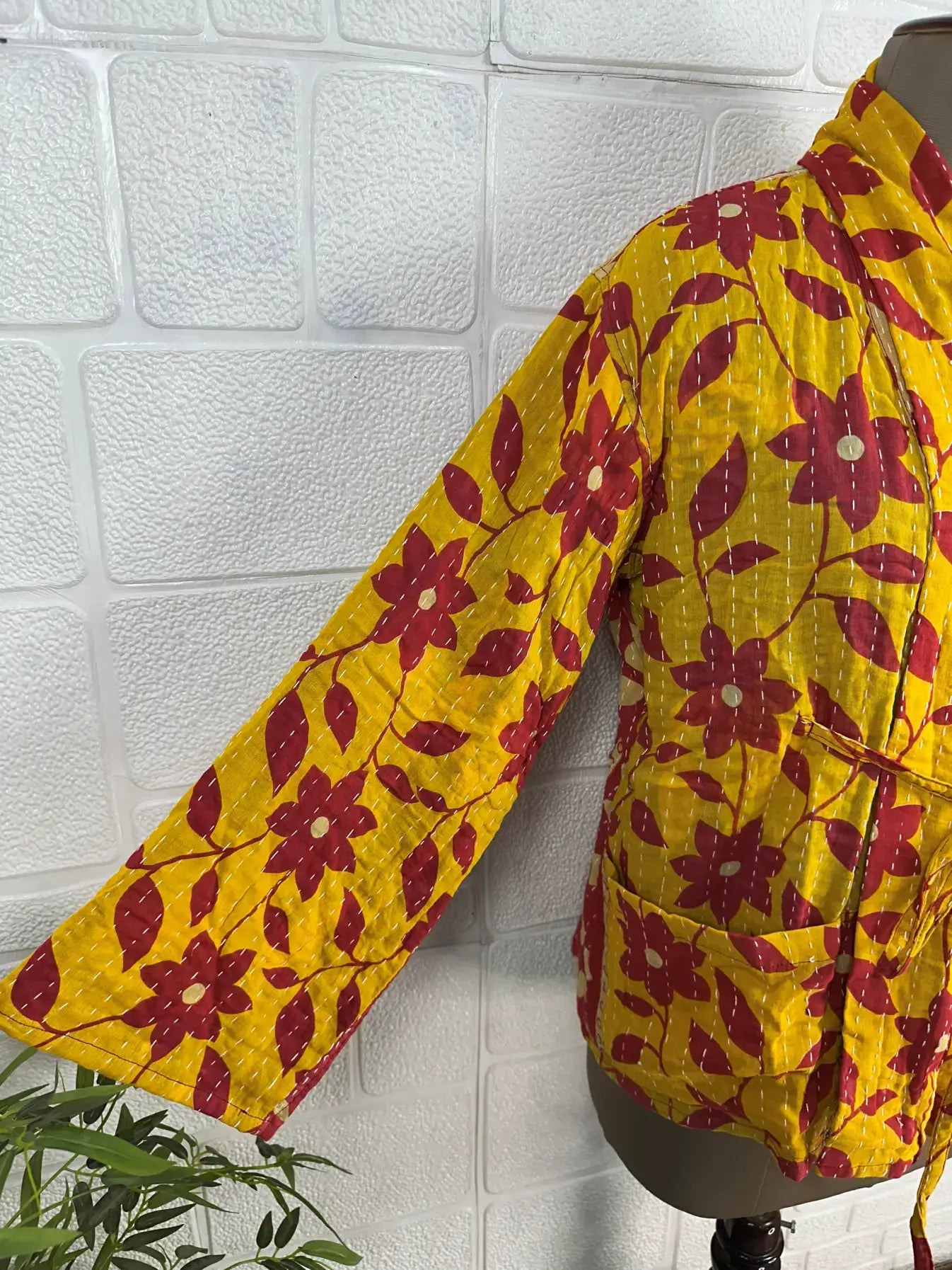 Vintage Kantha Kort Jakke . Vendbar.
