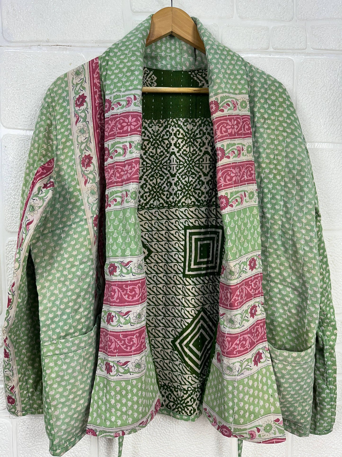 Vintage Kantha Kort Jakke .Vendbar