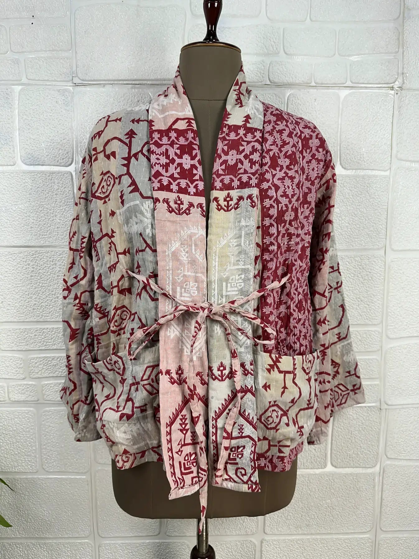 Vintage Kantha Kort Jakke .Vendbar.