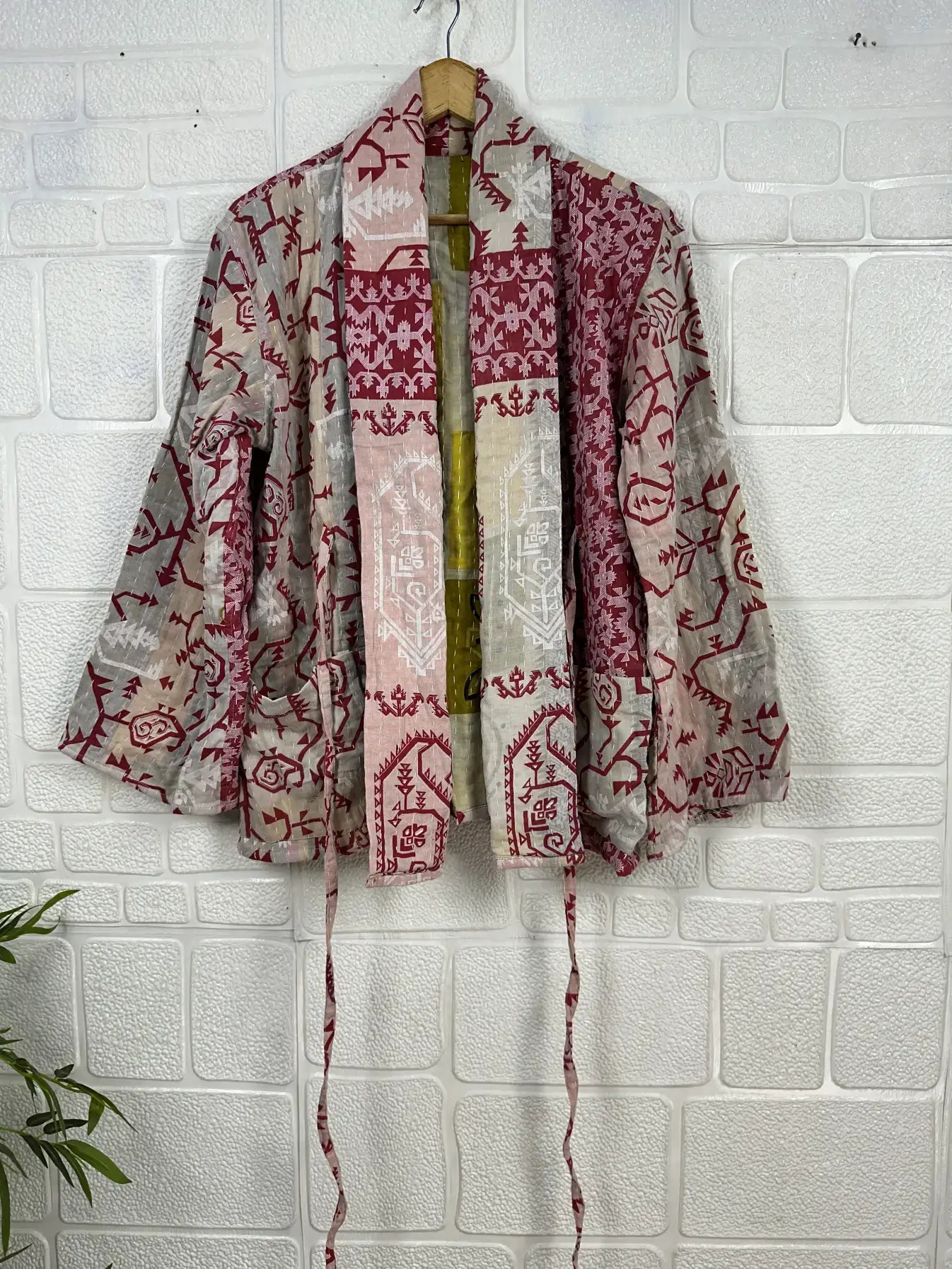 Vintage Kantha Kort Jakke .Vendbar.