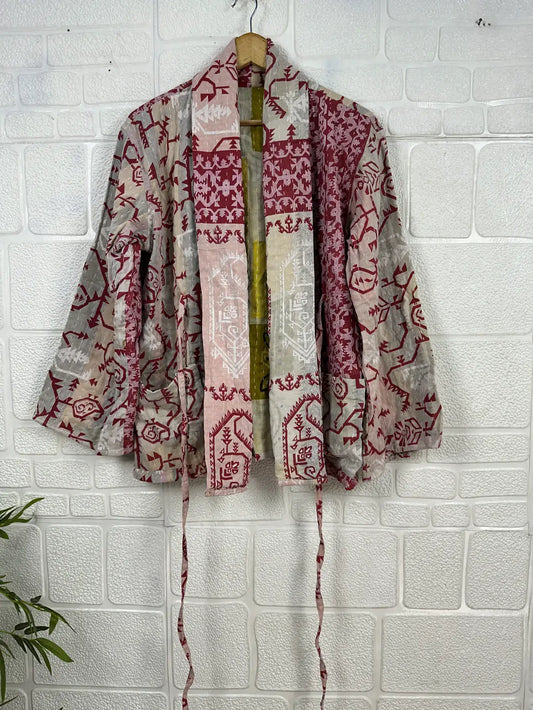 Vintage Kantha Kort Jakke .Vendbar.