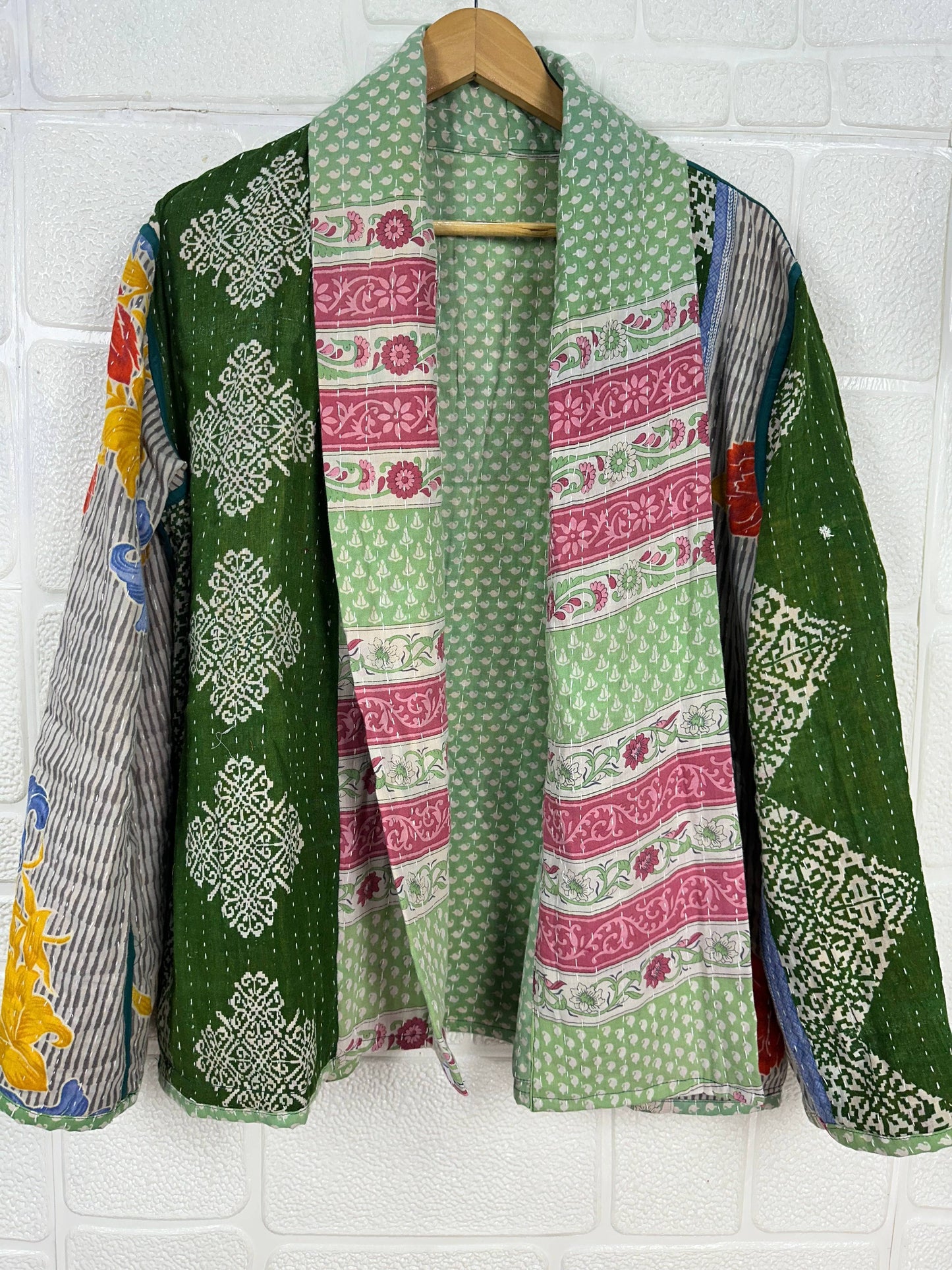 Vintage Kantha Kort Jakke .Vendbar