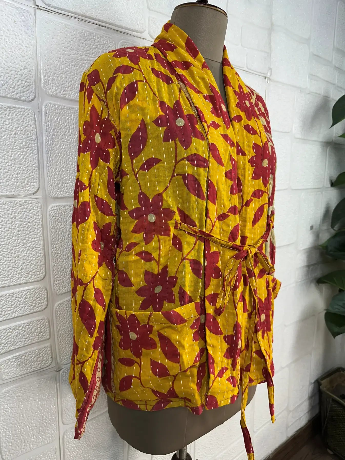Vintage Kantha Kort Jakke . Vendbar.