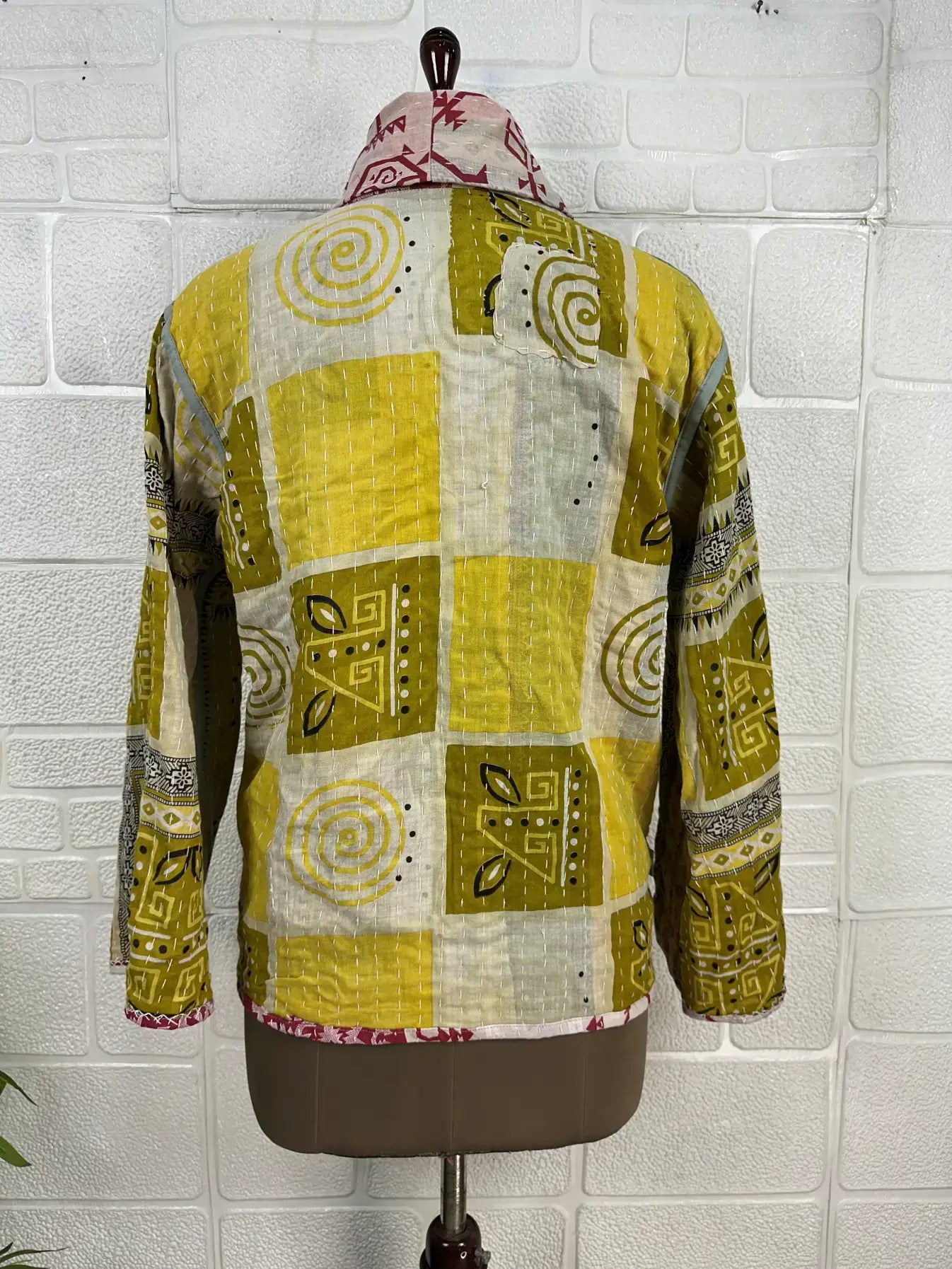 Vintage Kantha Kort Jakke .Vendbar.
