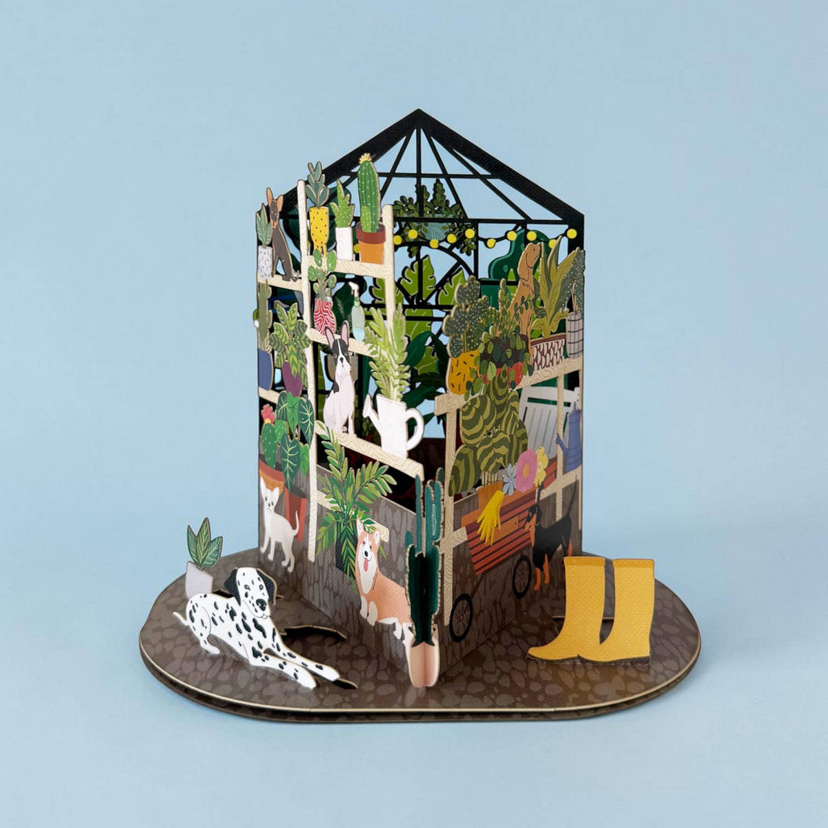 Pop-up-kort med planter, hunder og katter