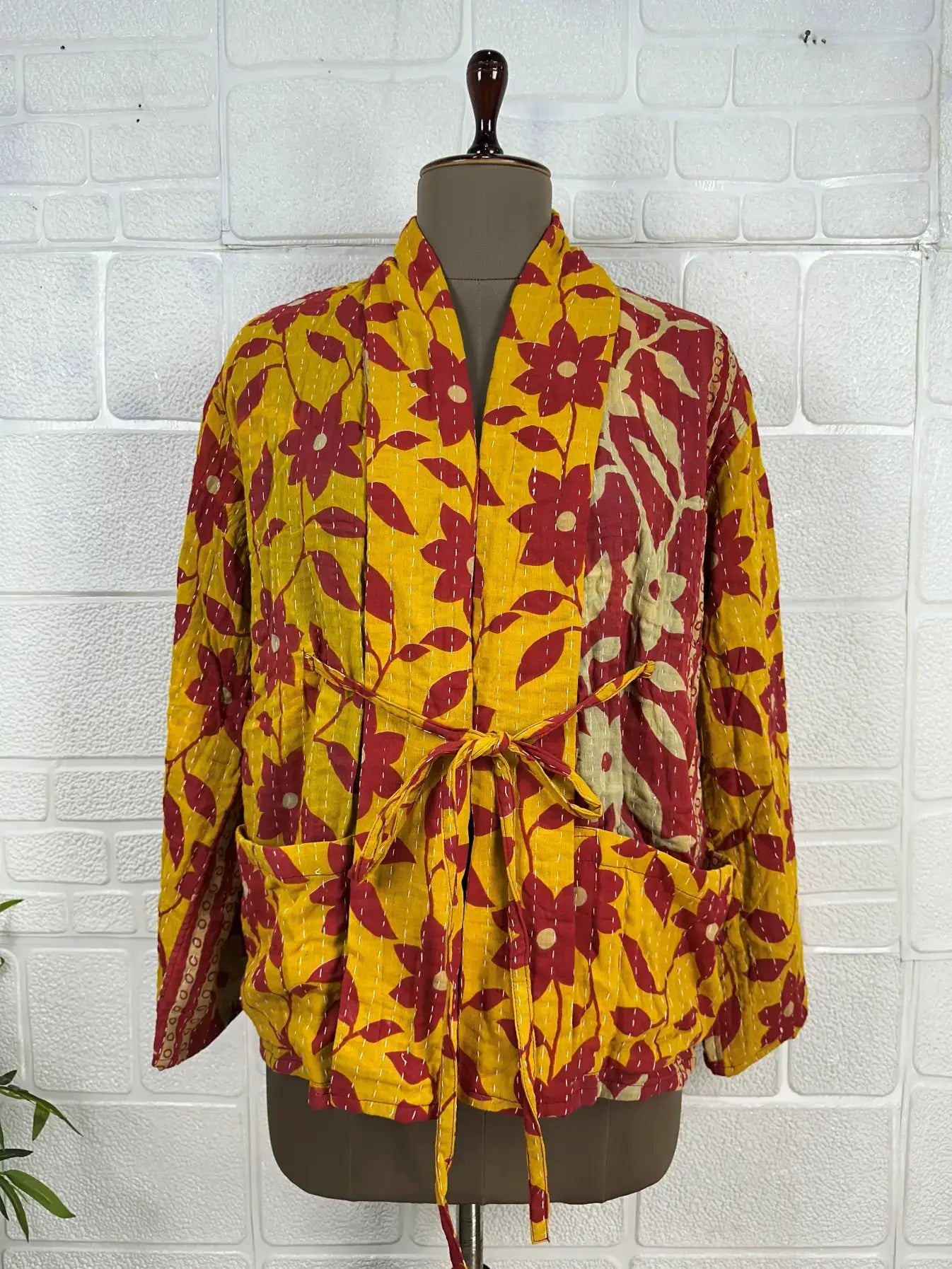 Vintage Kantha Kort Jakke . Vendbar.