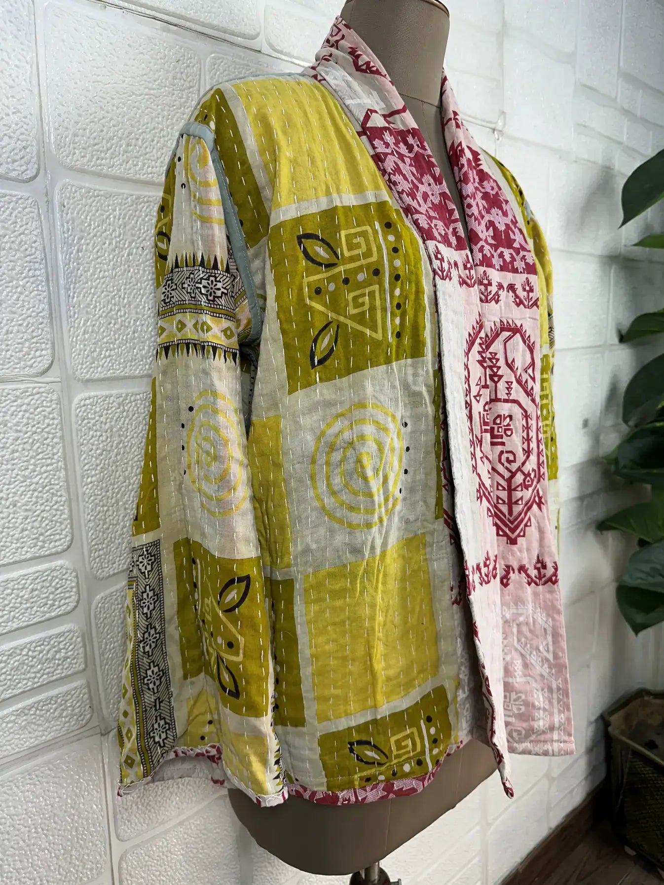 Vintage Kantha Kort Jakke .Vendbar.