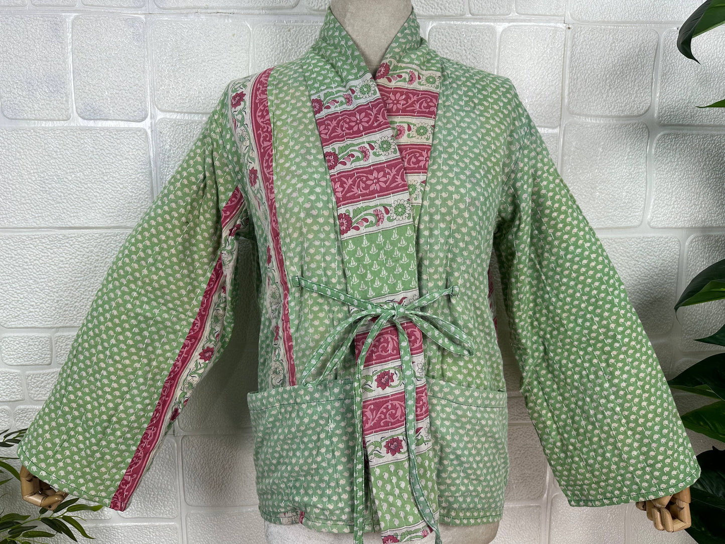 Vintage Kantha Kort Jakke .Vendbar