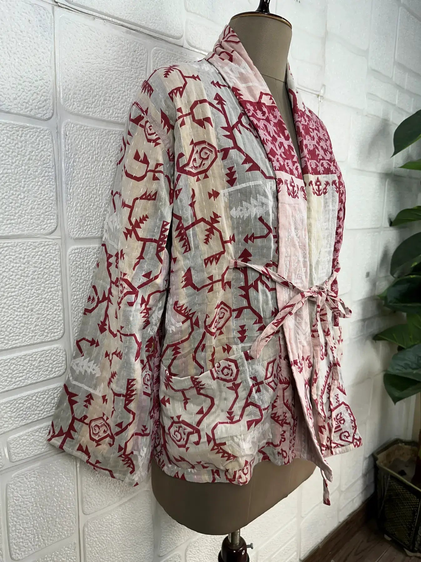 Vintage Kantha Kort Jakke .Vendbar.