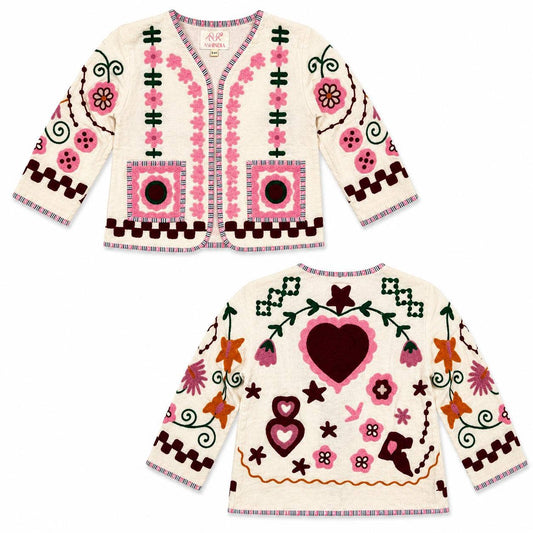 Barnejakke – brodert bomullsjakke – 4 design: Weiß / 1-2 år (74/80)
