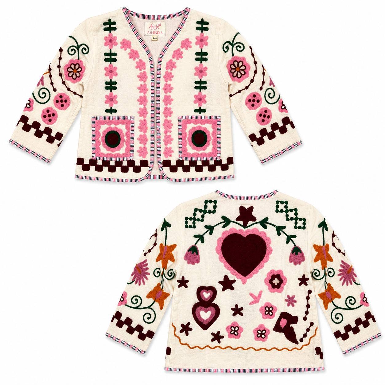 Børnejakke – broderet bomuldsjakke - 4 designs: Weiß / 3-4 (86/92)