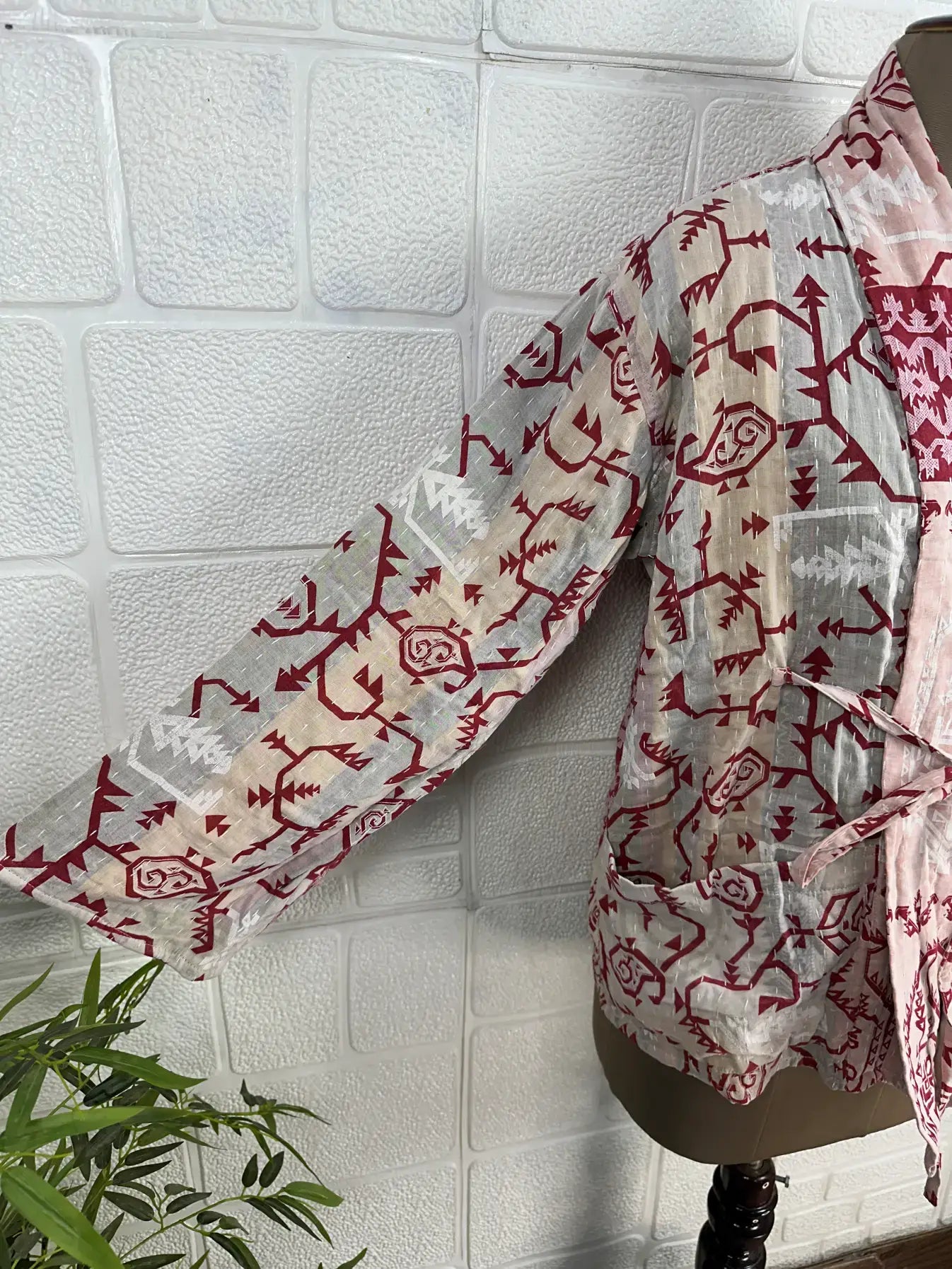 Vintage Kantha Kort Jakke .Vendbar.