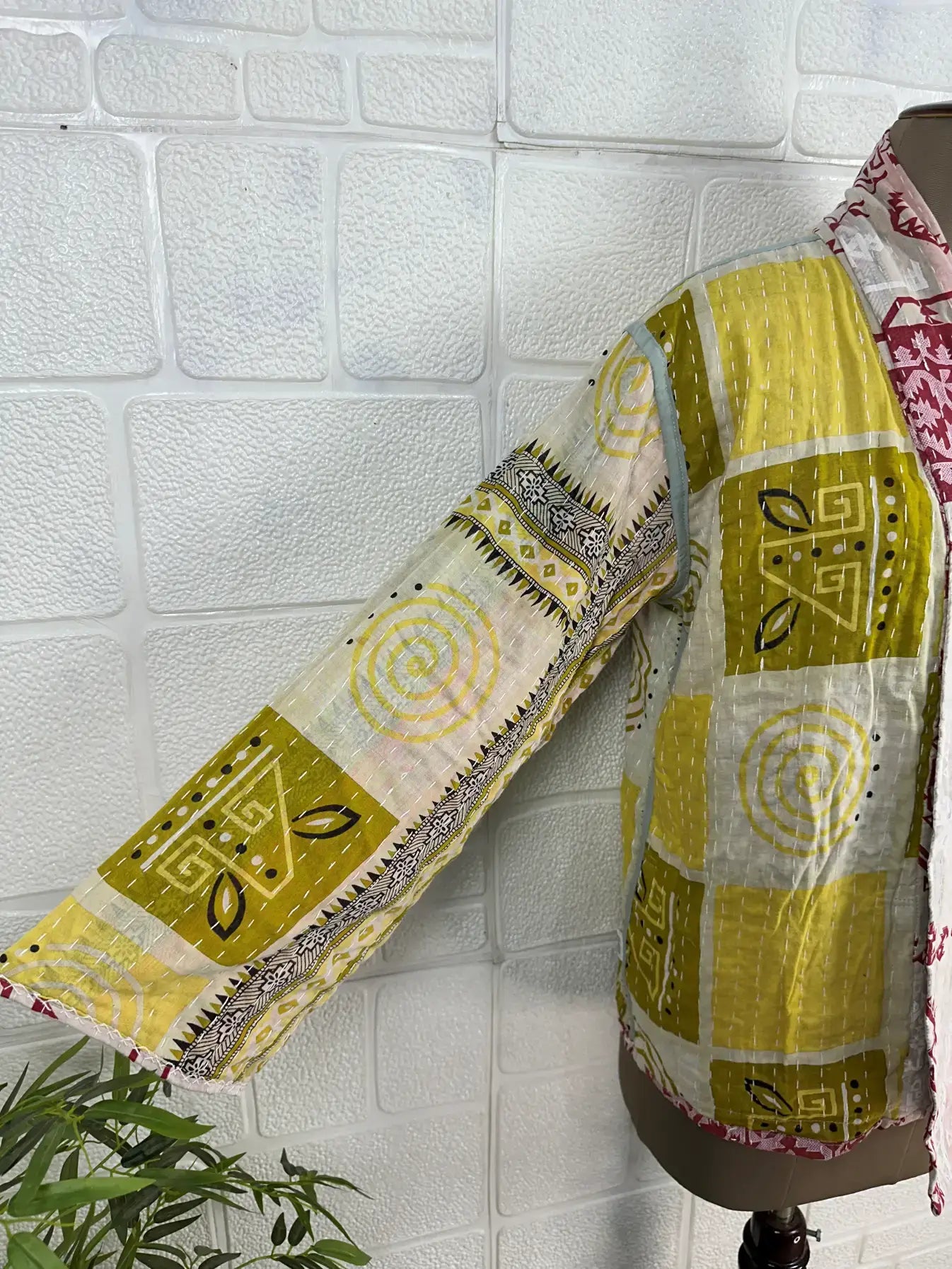 Vintage Kantha Kort Jakke .Vendbar.