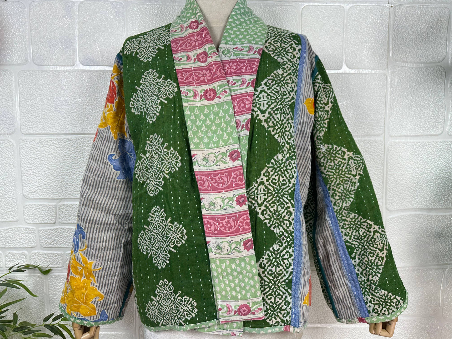 Vintage Kantha Kort Jakke .Vendbar