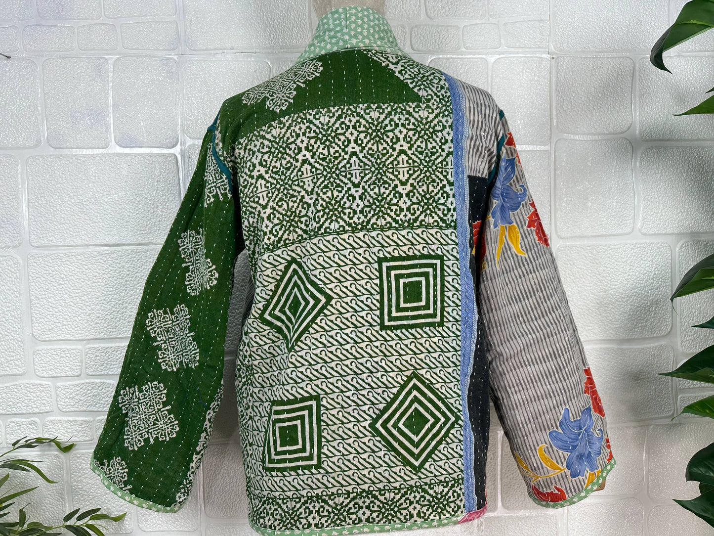 Vintage Kantha Kort Jakke .Vendbar