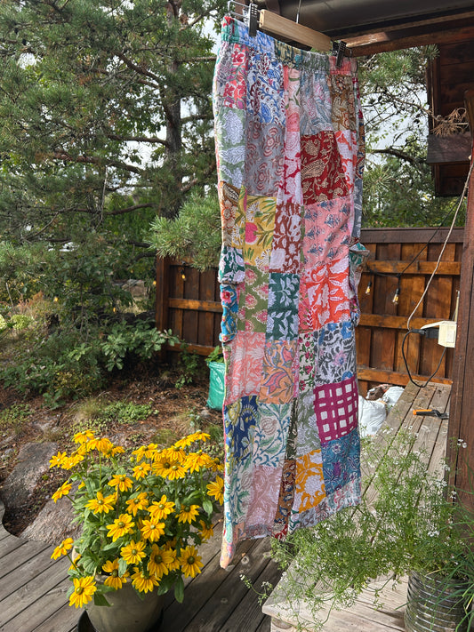 Helforet patchwork bukse, ren bomull str L-X