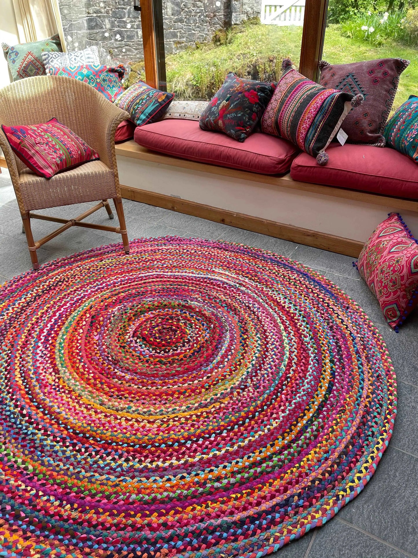 SUNDAR Round Multi Colour Rug Braided with Recycled Fabric Second Nature Online