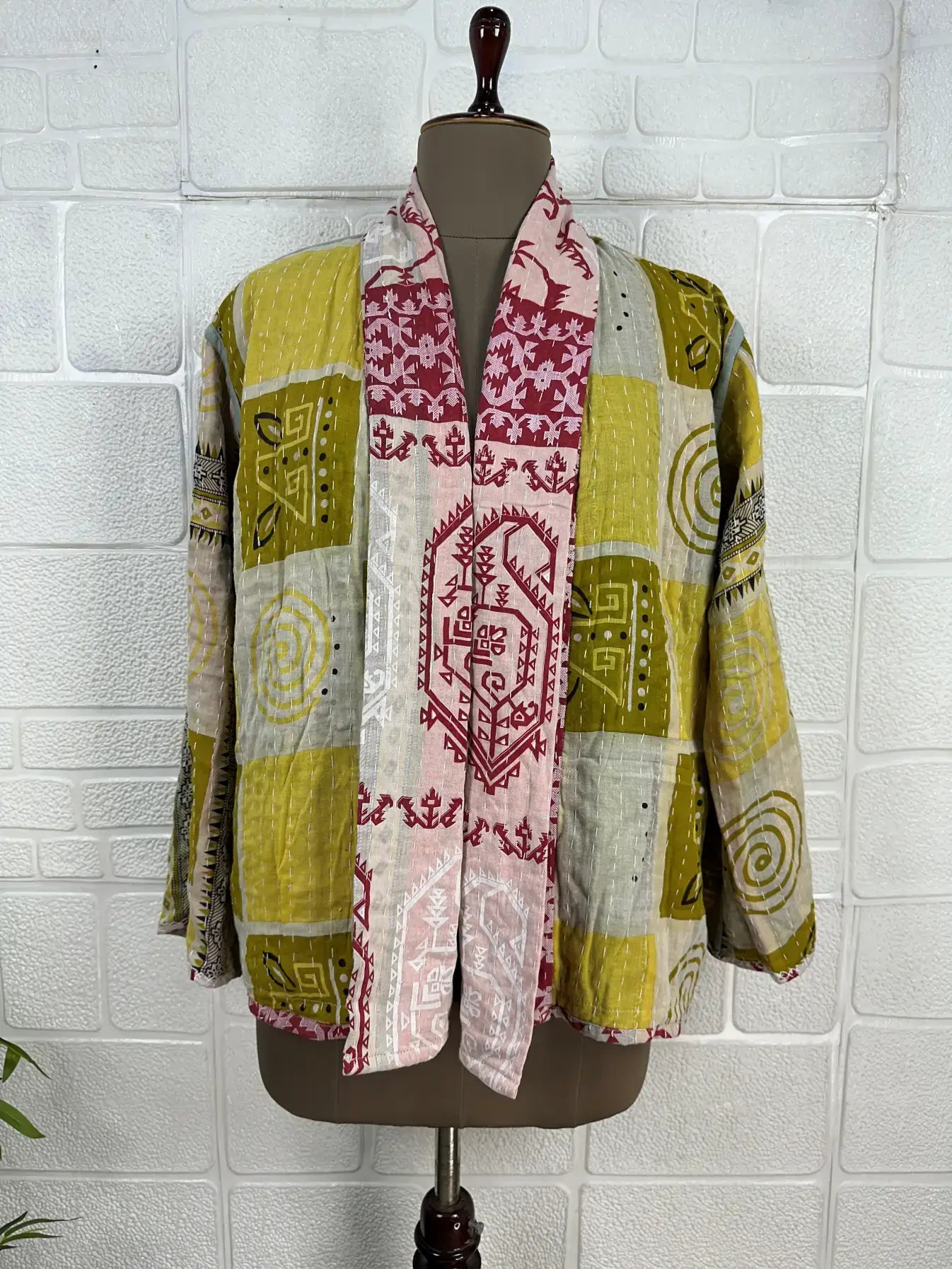 Vintage Kantha Kort Jakke .Vendbar.