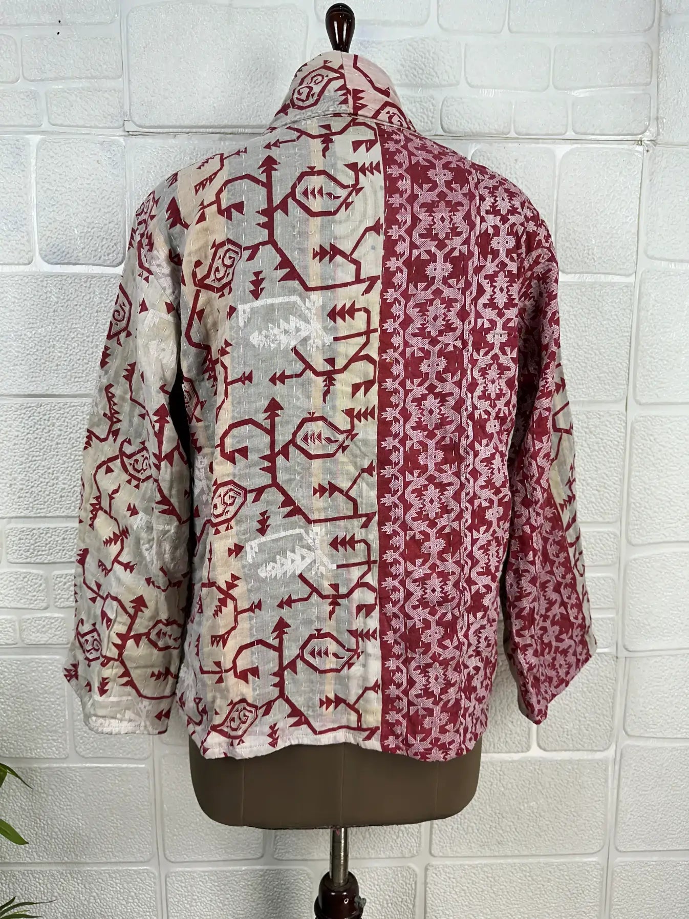Vintage Kantha Kort Jakke .Vendbar.