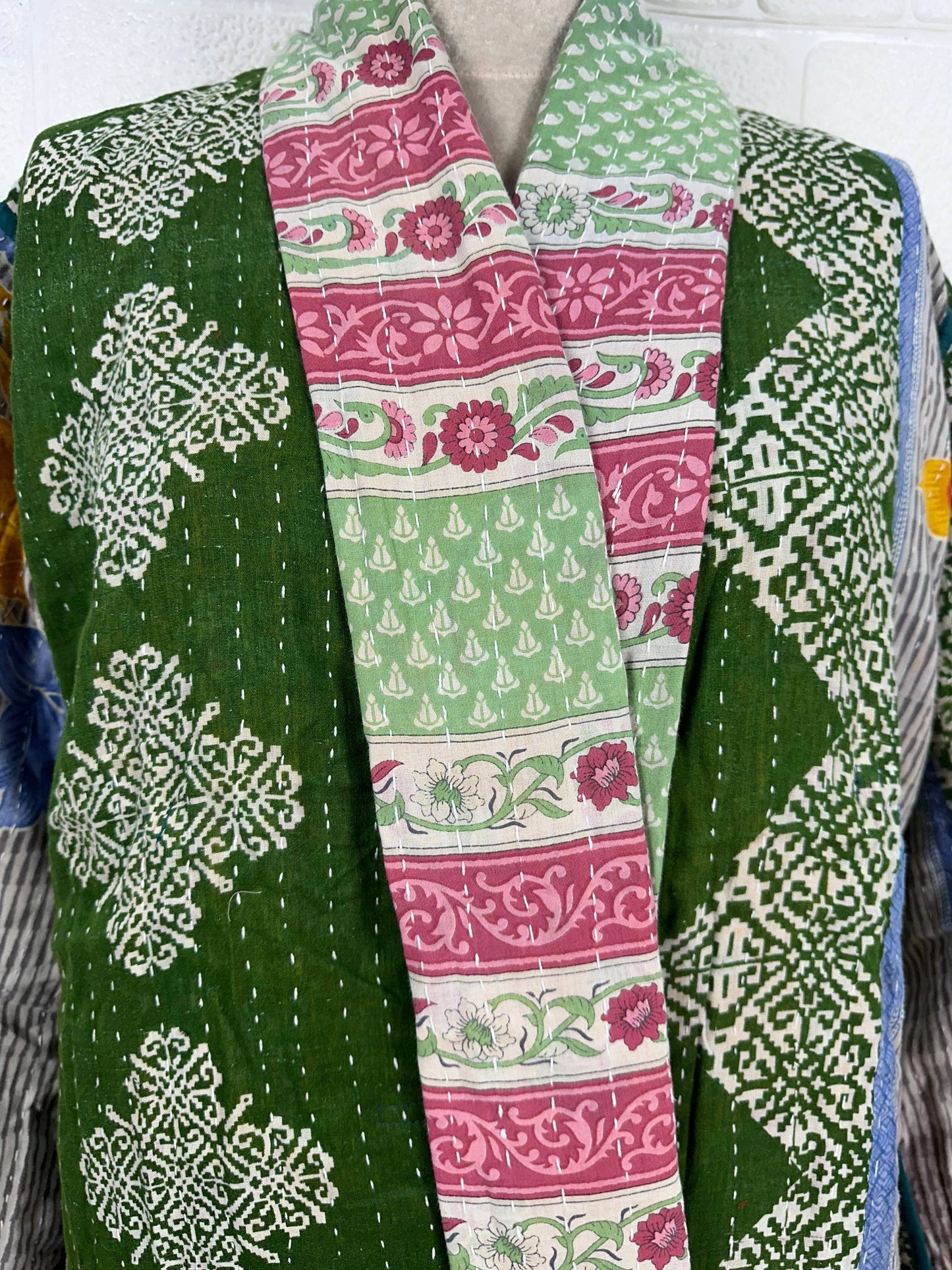 Vintage Kantha Kort Jakke .Vendbar