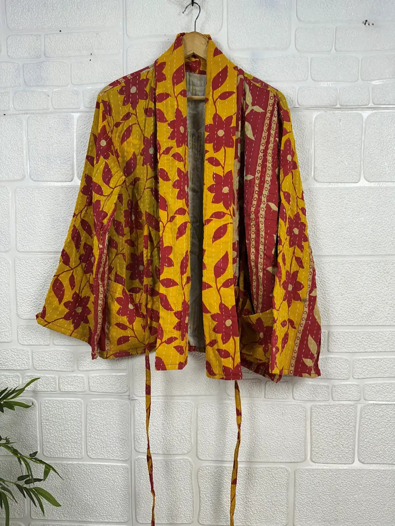Vintage Kantha Kort Jakke . Vendbar.