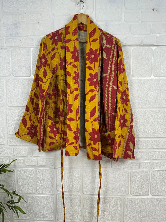 Vintage Kantha Kort Jakke . Vendbar.