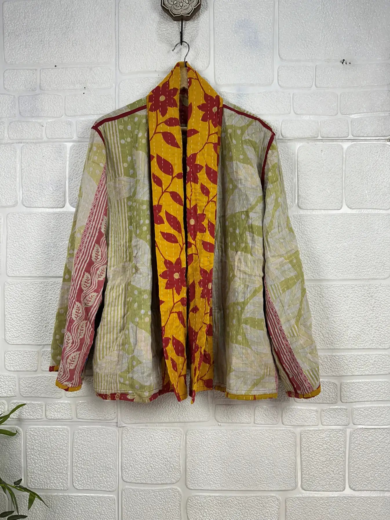 Vintage Kantha Kort Jakke . Vendbar.