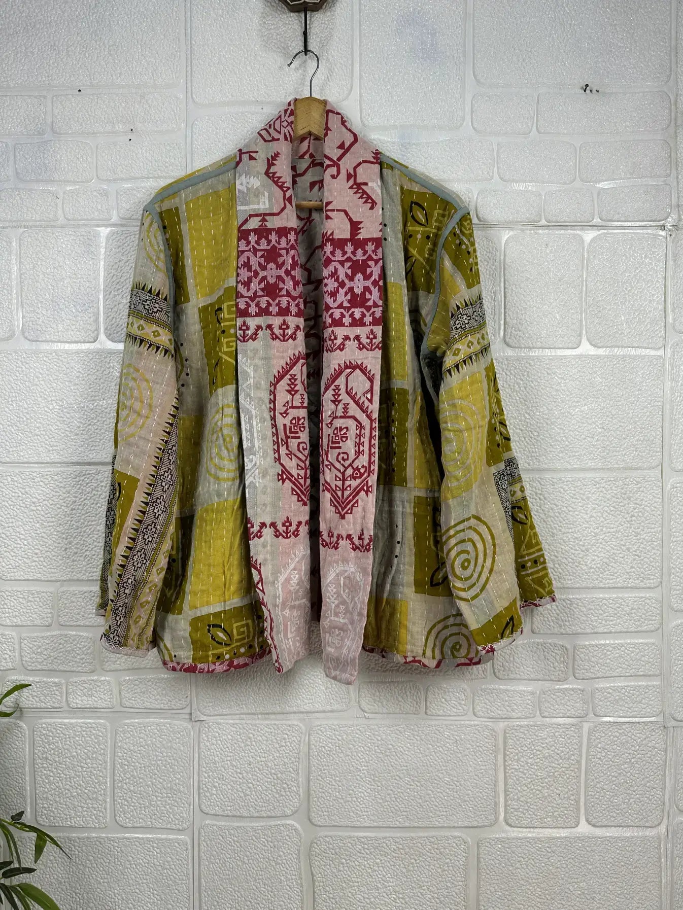 Vintage Kantha Kort Jakke .Vendbar.