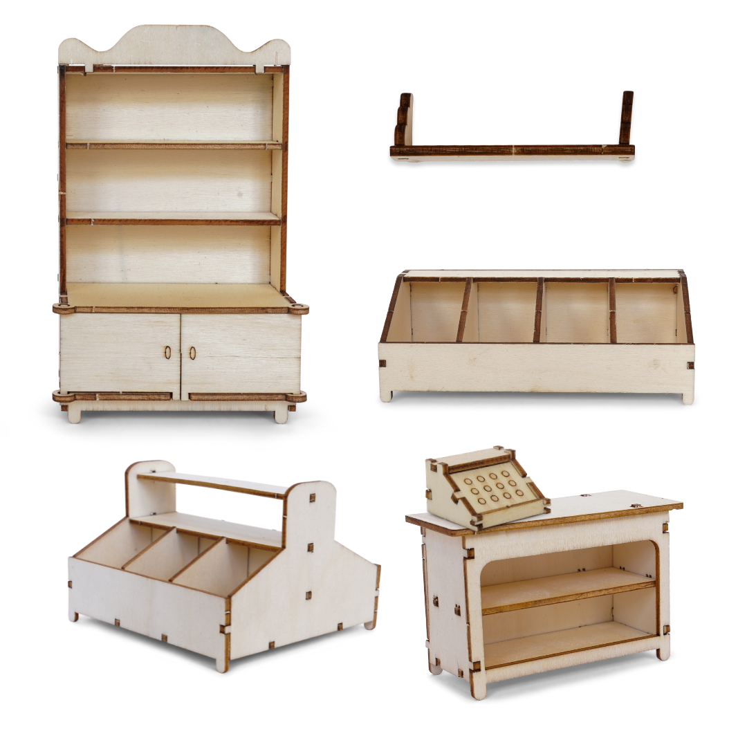 Børn DIY-sett, butikkinnredning (skala 1:12)