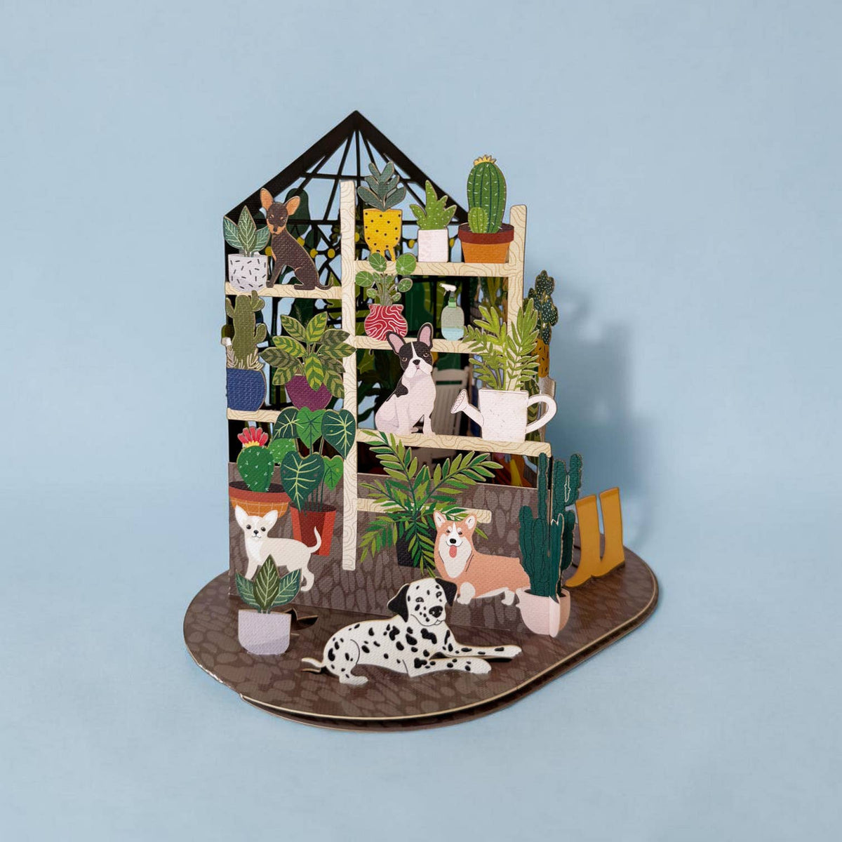 Pop-up-kort med planter, hunder og katter