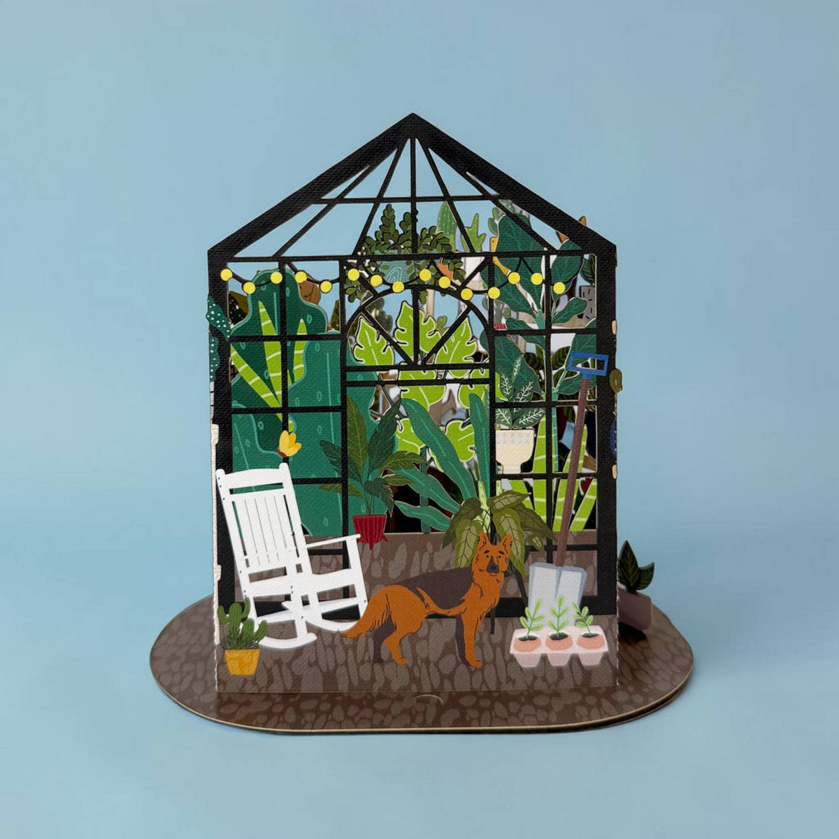 Pop-up-kort med planter, hunder og katter