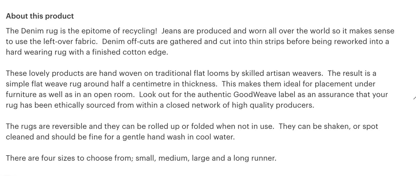 Matte vevet av avskjær fra jeansproduksjon, 120x180
