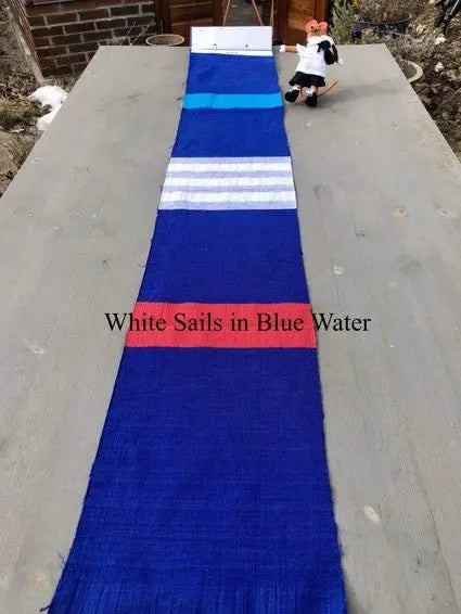 Metervare White Sails Blue Waters ndvevd bomull 132 bredde